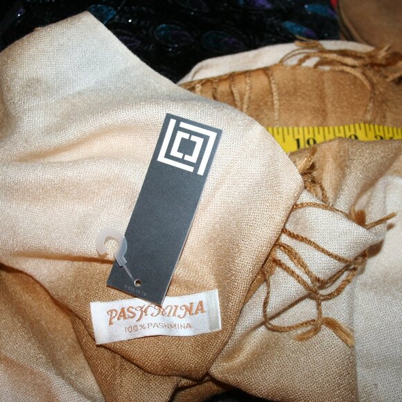 Pashmina Cream Earth Tones Fringe 100% Pashmina Winter Long Wrap Scarf - Picture 7 of 8